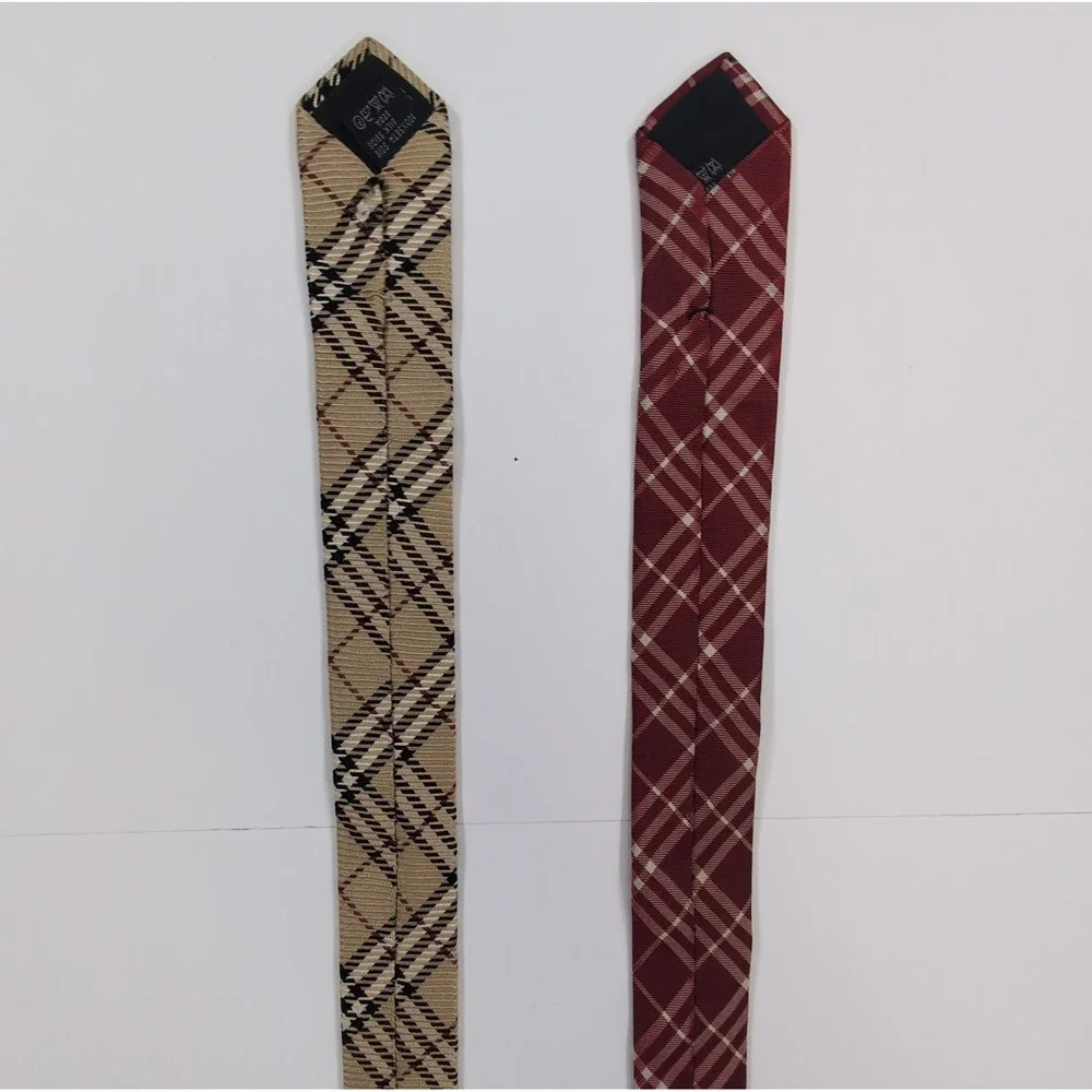 Burberry Mens Neckties Lot 2 OS Tan Red Nova Check Silk AS IS Craft Repair